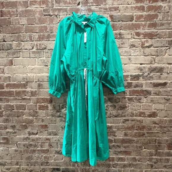 NWT Banana Republic Emerald Green Cotton Poplin Midi Shirt Dress Size XL XXL - Picture 5 of 10